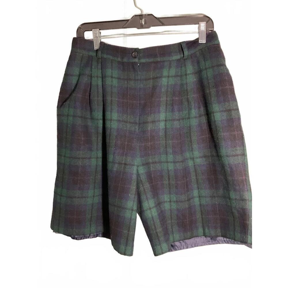 Vintage Sag Harbor Wool Blend Plaid Shorts - Green/Blue Size 14